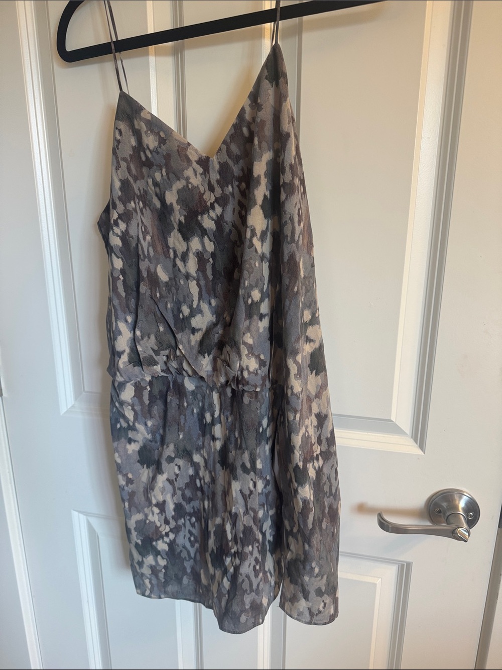 Haute Hippie Gray Mix Printed Spaghetti-Strap Mini Dress